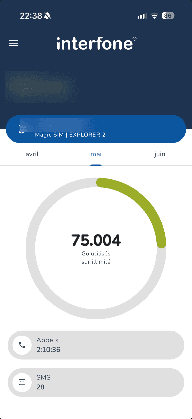 Mobiele Interfone-app : verbruiksoverzicht